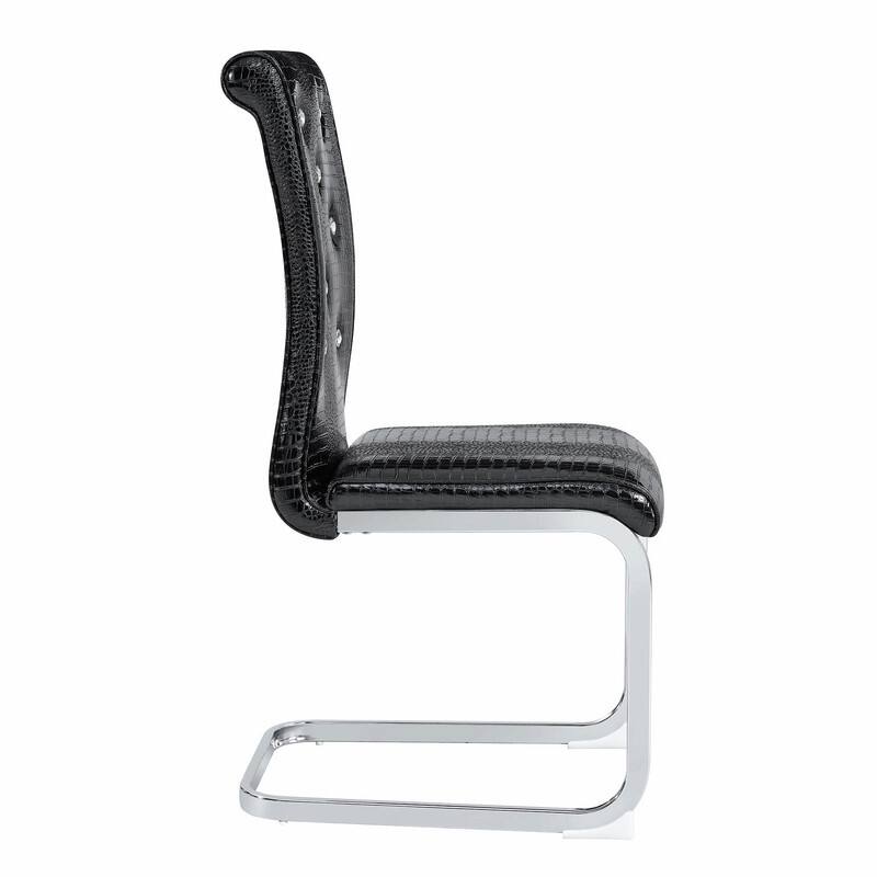 Set of 2 Retro Alligator Skin Upholstered Dining Chairs with Crystal Buckle Design & Faux Leather