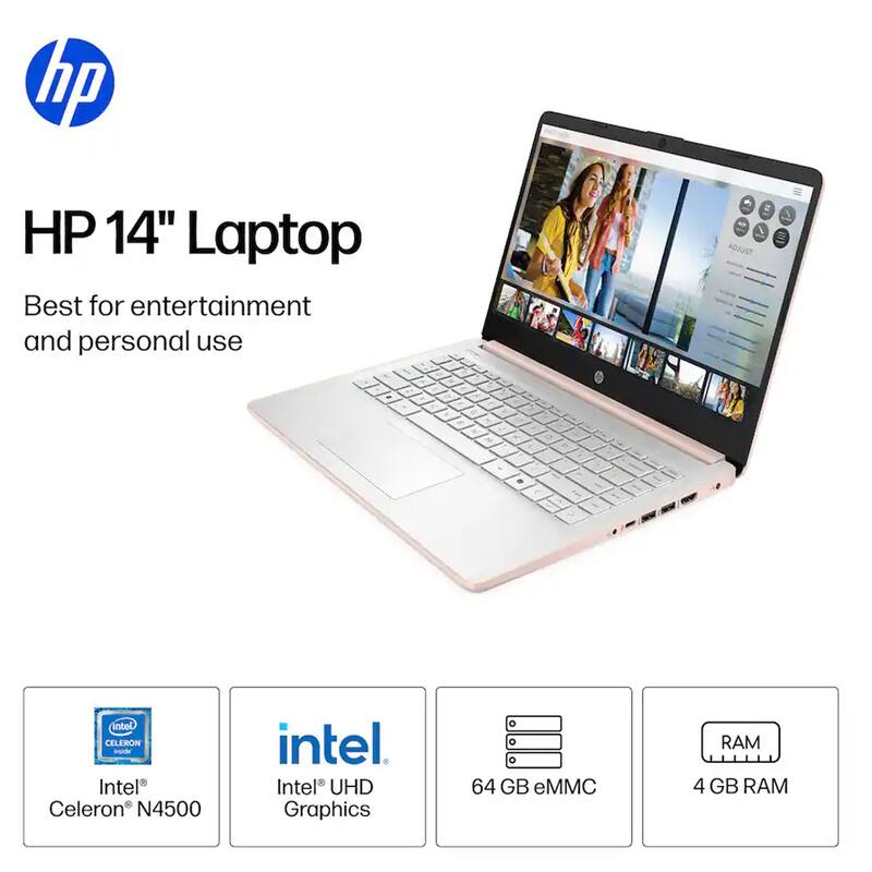 HP 14" Laptop Intel Celeron N4500 - 4GB Memory, 64GB eMMC Rose Gold + 256GB Card + Sennheiser Pro MKE 200 Mobile Kit + Software