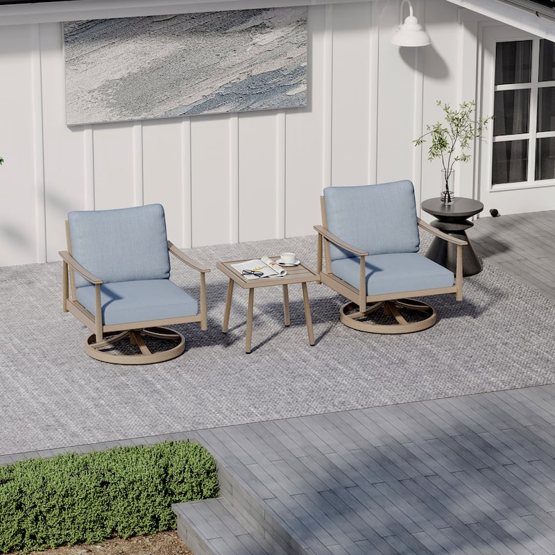 3-Piece Aluminum Patio Conversation Set with Swivel Chairs, Webbing Chair Back and Cushions