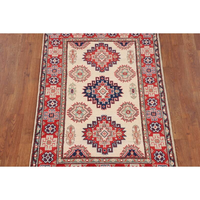 Ivory Kazak Foyer Rug Hand-Knotted Wool Carpet - 2'9" x 4'1"