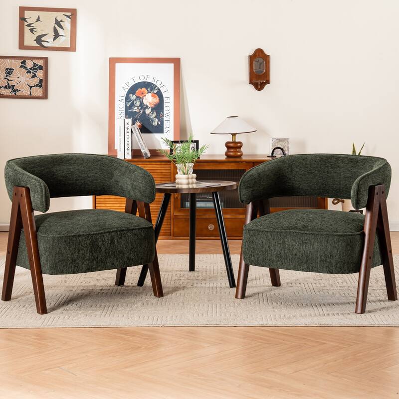 27.56" W x 23.62" D x 27.95" H Accent Arm Chair Fabric Living Room Chair Set of 2 - Green