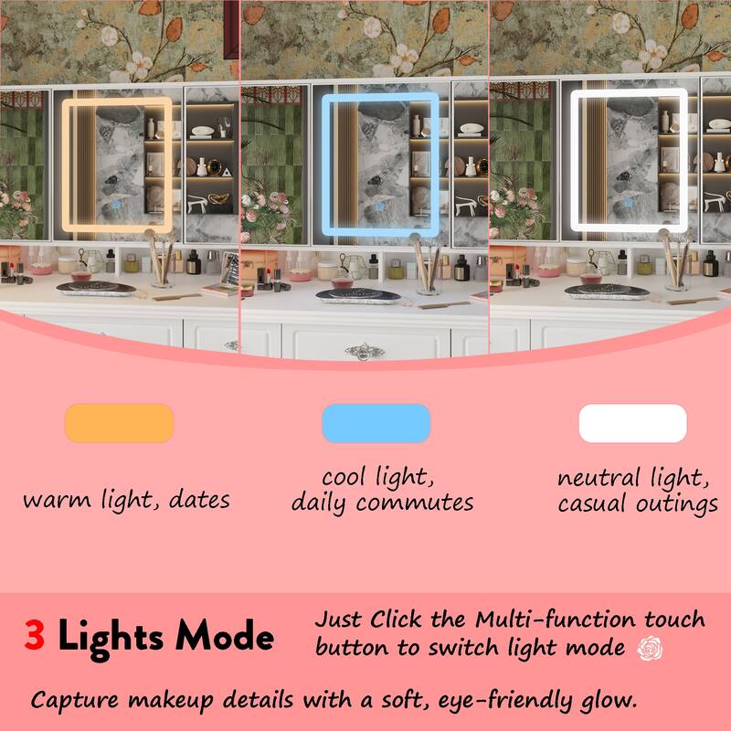 White Makeup Vanity Desk with LED Mirror, 9-Drawer Vanity Table with Storage Cabinets for Bedroom