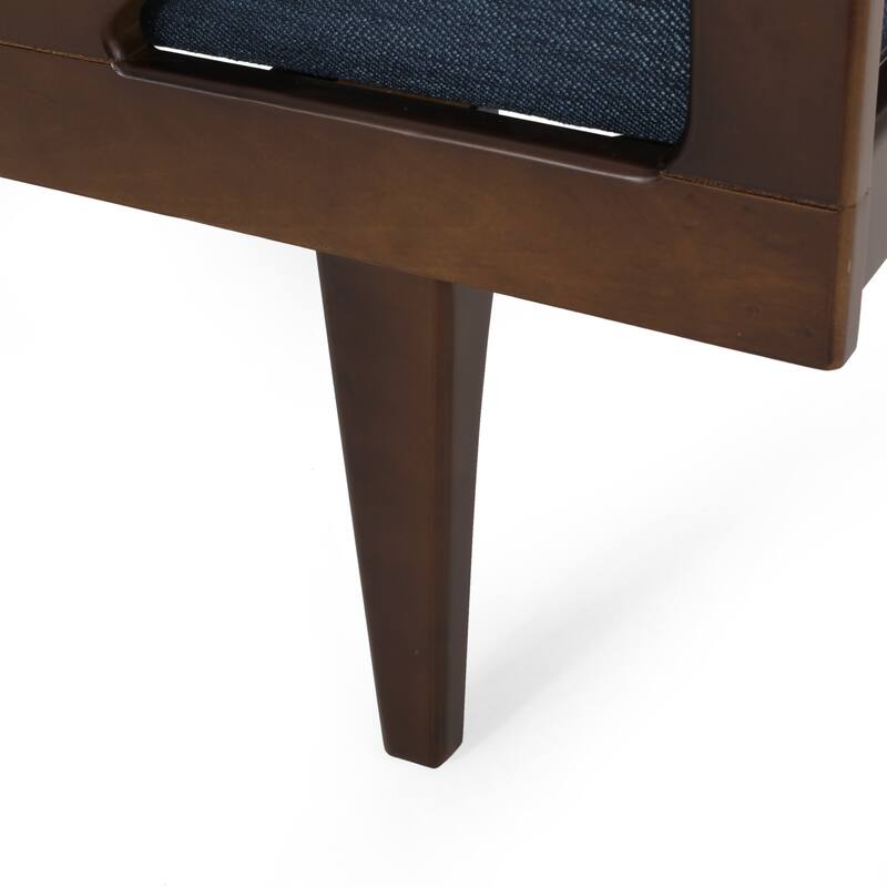 Navy Blue Modern 65" Button Tufted Chaise Lounge Chair with Bent Wood Desing and Rolled Accent Pillows