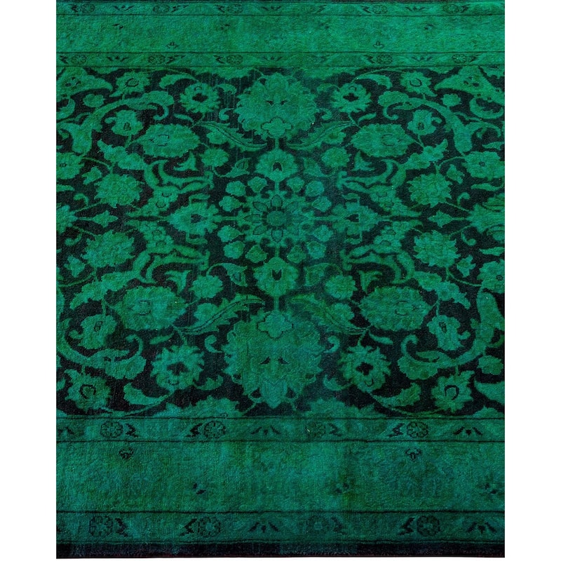 Overton Hand Knotted Wool Vintage Inspired Modern Contemporary Overdyed Green Area Rug - 3' 1" x 5' 5"