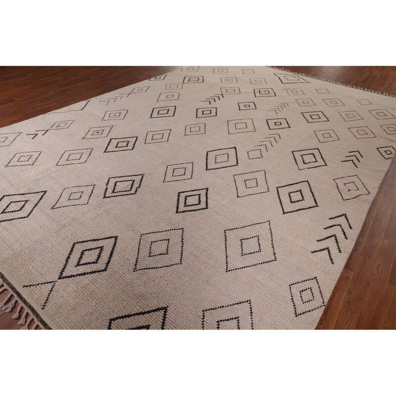 Geometric Moroccan Oriental Large Area Rug Hand-Knotted Wool Carpet - 9'9"x 14'5"