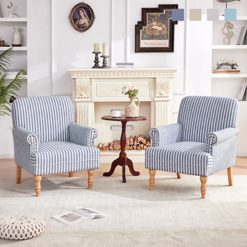 Rolled Armchair Accent Chair Set of 2 Blue/ Grey/ Brown