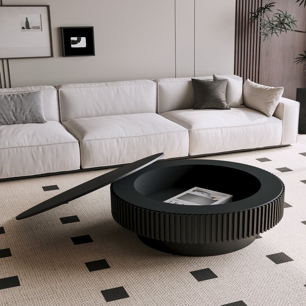 GDF Studio - Aveline 39.37 Inch Round Coffee Table with Storage