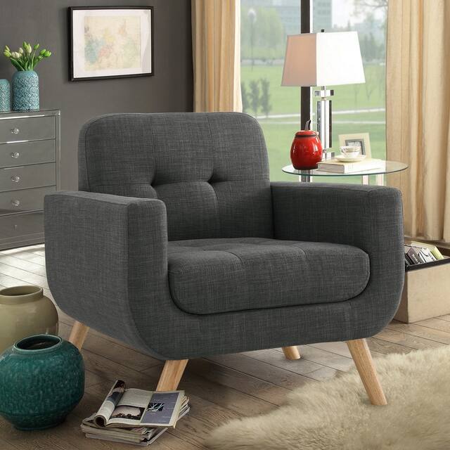 Juliana Tufted Linen Club Arm Chair By Moser Bay - Charcoal