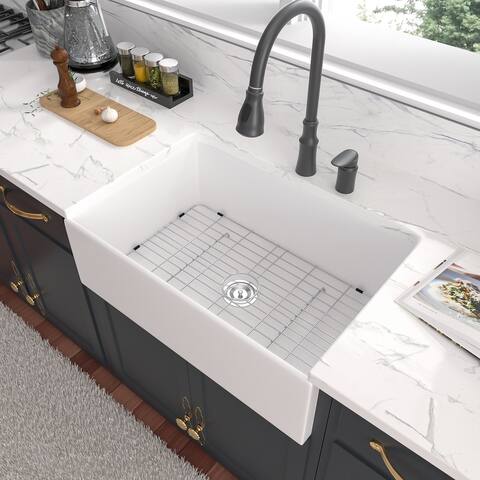 Mother's Day gift: Lordear White Ceramic Apron Farmhouse Kitchen Sink Single Basin