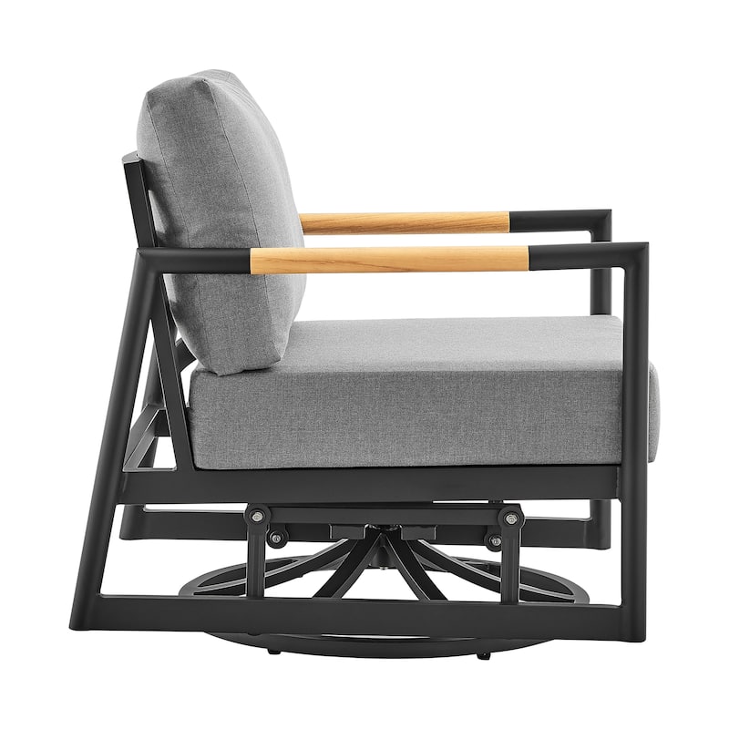 Royal Black Aluminum & Teak Outdoor Swivel Glider Club Chair