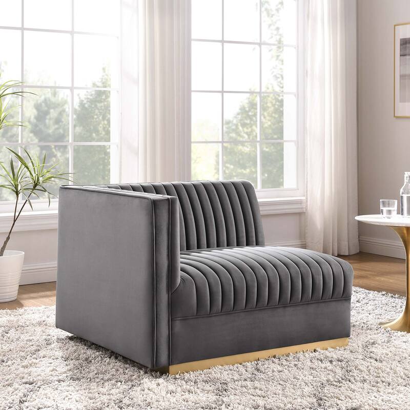 Sanguine Channel Tufted Performance Velvet Modular Sectional Sofa Left-Arm Chair - Gray