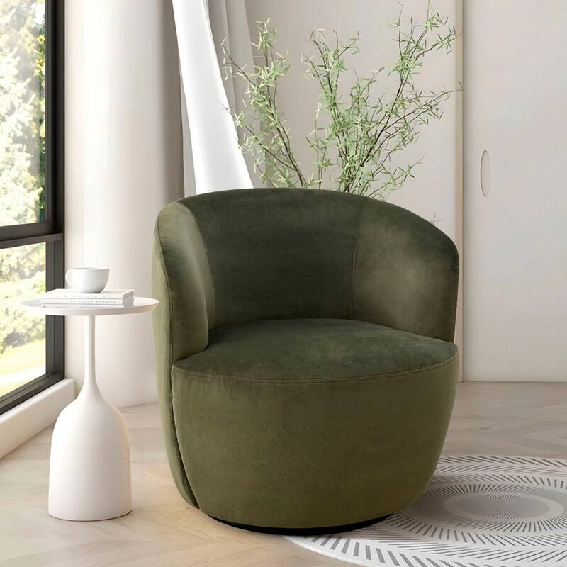 27'' Wide Velvet Small Swivel Barrel Chair - Olive