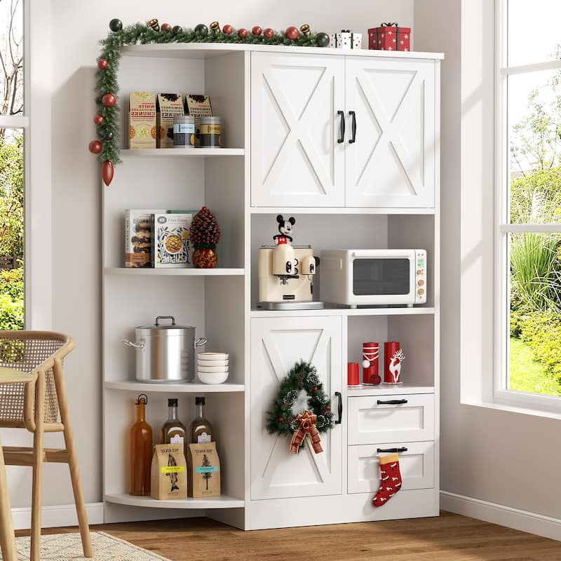 Farmhouse Style 3-Door Storage Cabinet with Adjustable Shelves – Freestanding Pantry Organizer for Kitchen, Dining Room or Bar - White