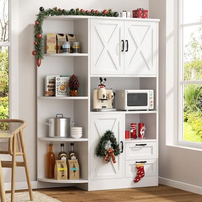 Farmhouse Style 3-Door Storage Cabinet with Adjustable Shelves – Freestanding Pantry Organizer for Kitchen, Dining Room or Bar