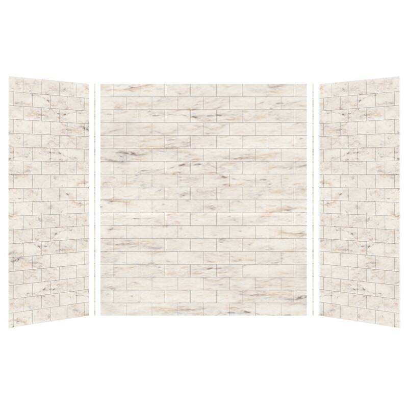 Transolid SWK603672 SaraMar 60" W x 36" D x 72" H Three Panel Shower - Biscotti Marble Subway Tile