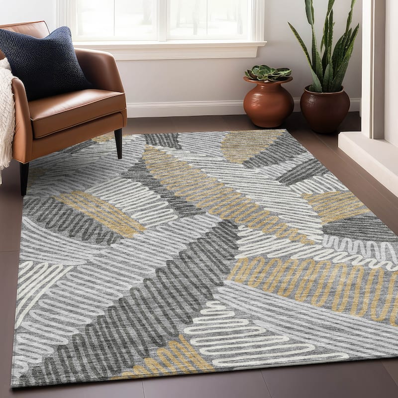 Premium Washable Super Soft Contemporary Leaf Mayfield Rug - Gray - 3' x 5'