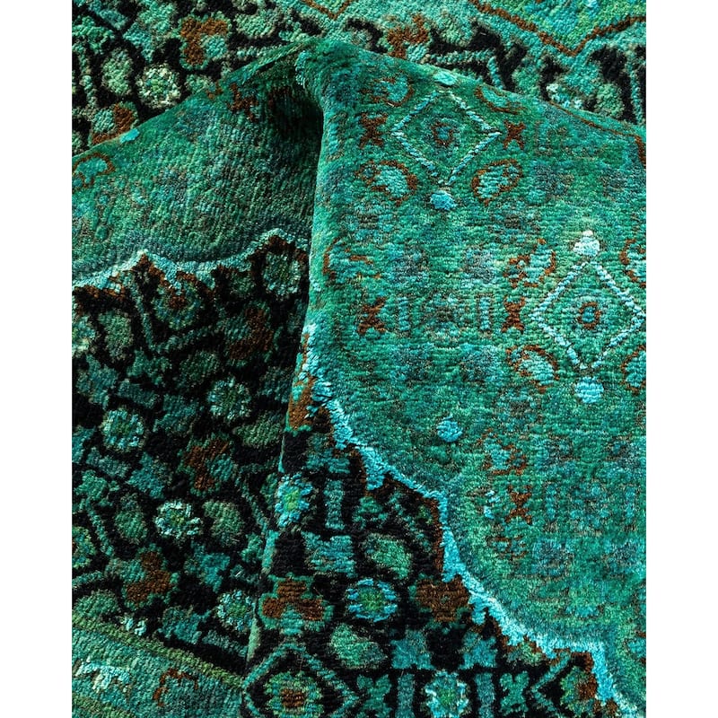 Overton Hand Knotted Wool Vintage Inspired Modern Contemporary Overdyed Blue Area Rug - 4' 1" x 6' 9"