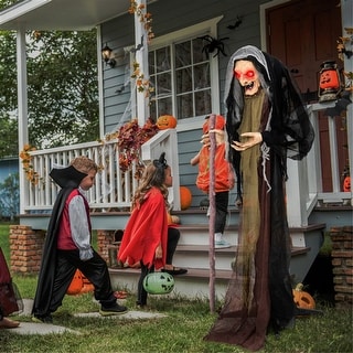 5ft Animatronic Witch with Glowing Eyes, Sound Effects & Motion for Halloween Decor
