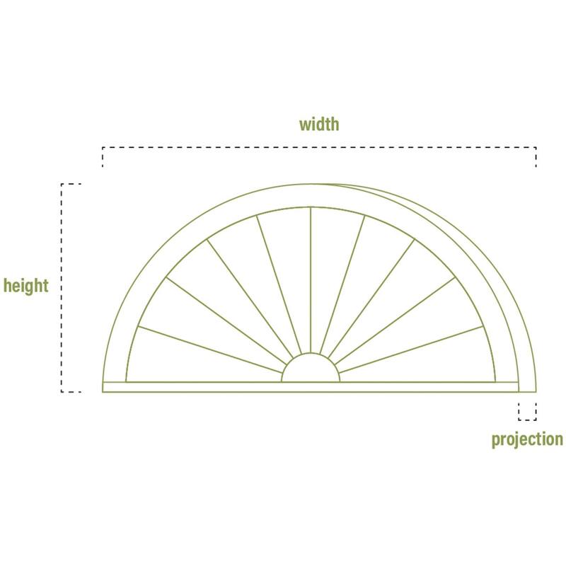 36"W x 18"H x 1 1/8"P Half Round Spoked Pediment - 36"W x 18"H x 1 1/8"P