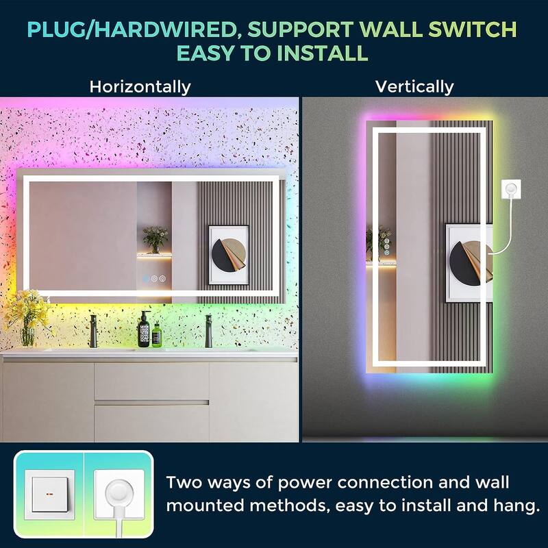 LED & RGB Lighted Anti-Fog Temperd Glass Wall Bathroom Vanity Mirror