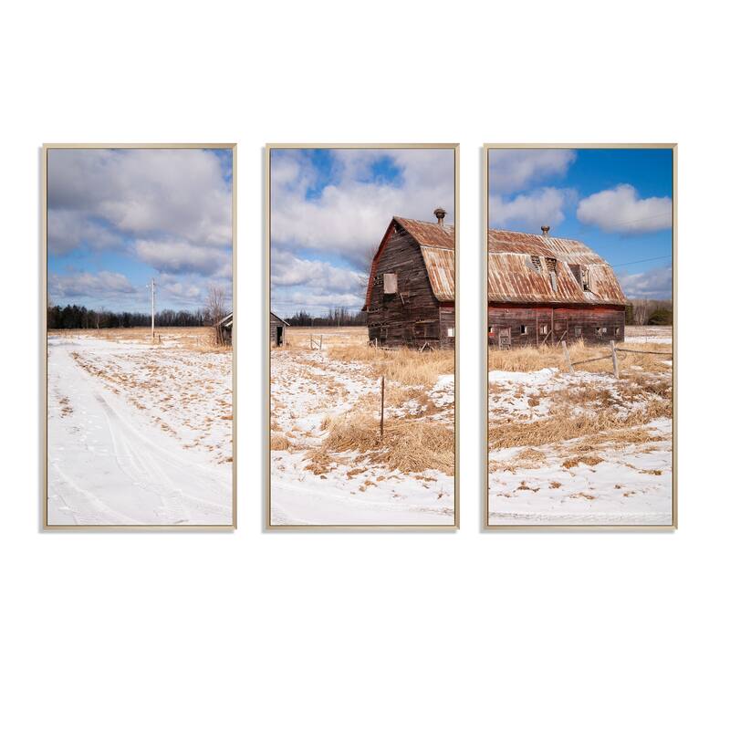 Designart "Farm Field Barn Ranch" Landscape Framed Art Prints Set of 3