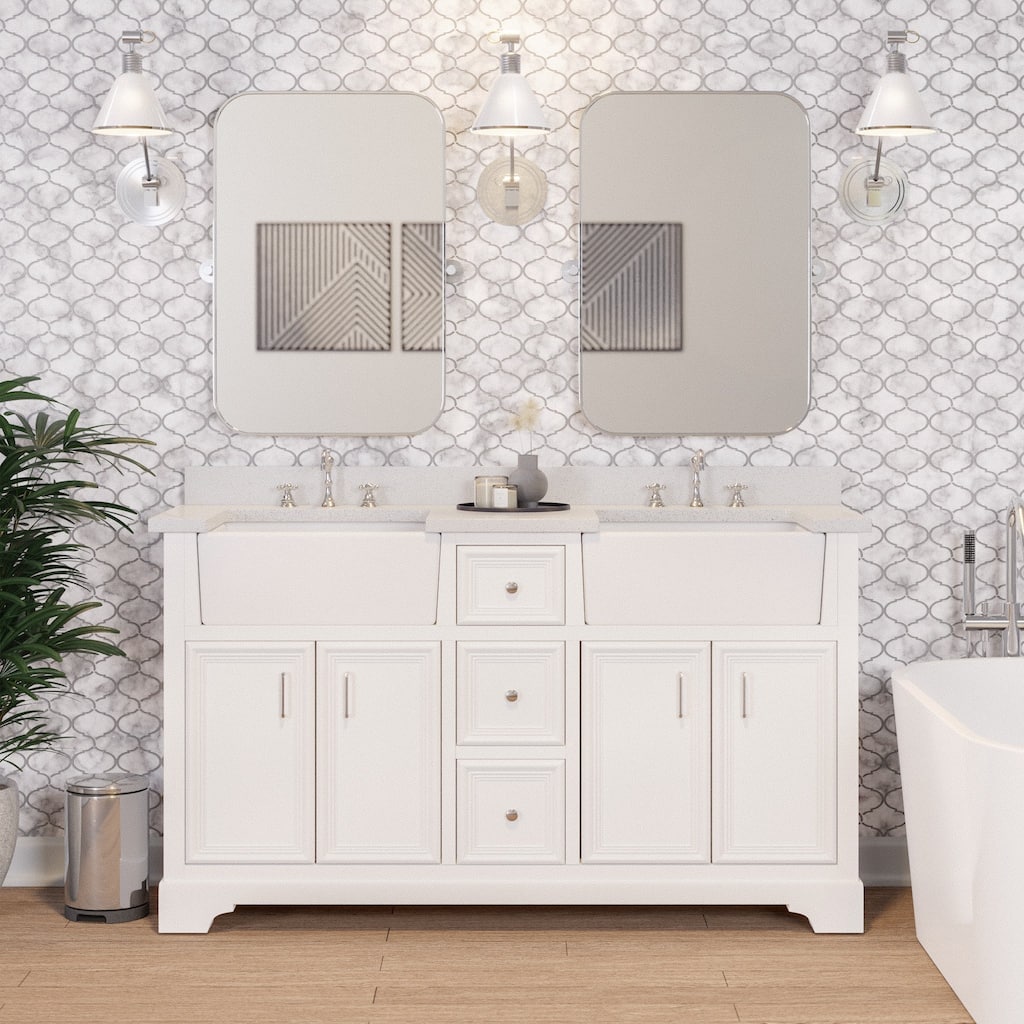 KitchenBathCollection Zelda 60" Double Farmhouse Vanity with Quartz Top