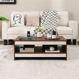 2-Tier Walnut Wooden Coffee Table with Storage Shelf - Bed Bath ...
