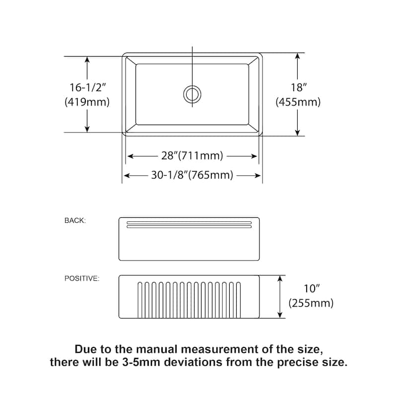 30" White Farmhouse Sink - Kitchen Sink Apron-front White Porcelain Ceramic Reversible Single Bowl Kitchen Farm Sinks