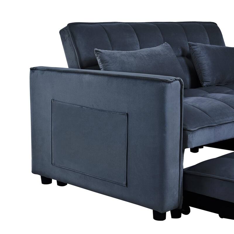 3-in-1 Velvet Convertible Sofa Bed, Adjustable Backrest with Pockets