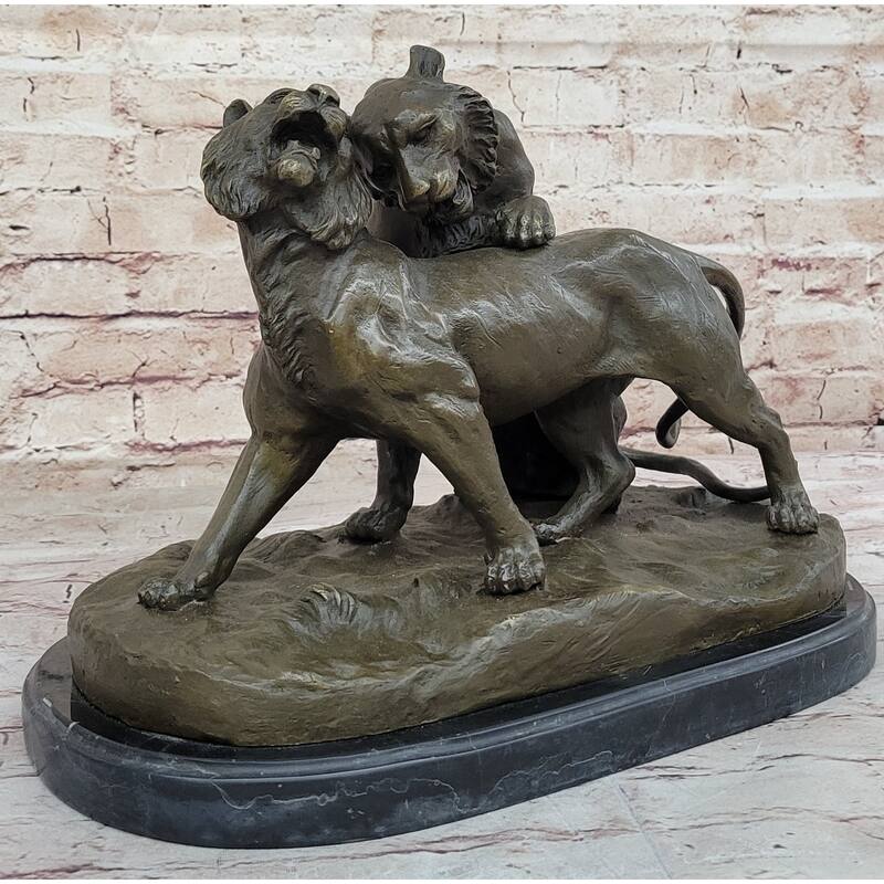 Charles Valton - Preludes To Love - Bronze Sculpture Of Two Tigers On Marble Base