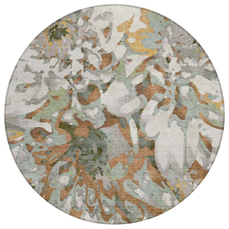 Machine Washable Indoor/ Outdoor Abstract Floral Chantille Rug