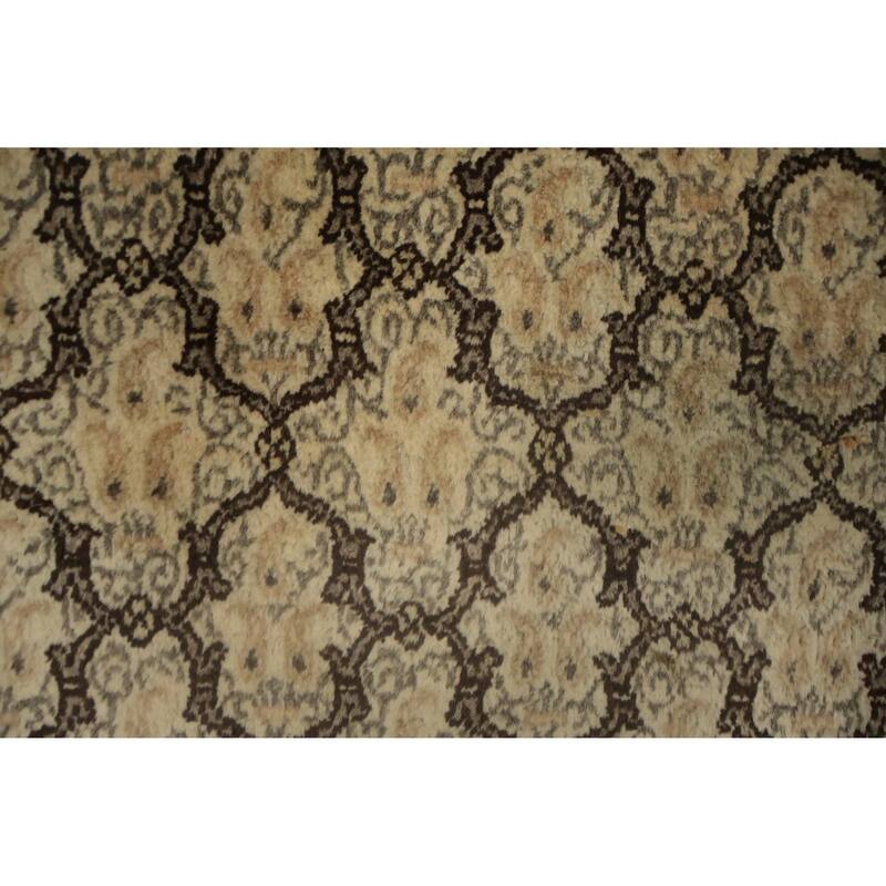 Hand Knotted Oriental 100% Wool Carpet Traditional All-Over Beige & Ivories Mood Area Rug - 9' 10'' X 7' 0''