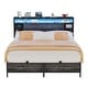preview thumbnail 51 of 75, Bed Frame with Charging Station and RGB LED Lights, Sturdy Platform Bed with Storage Headboard, Grey Oak - Full