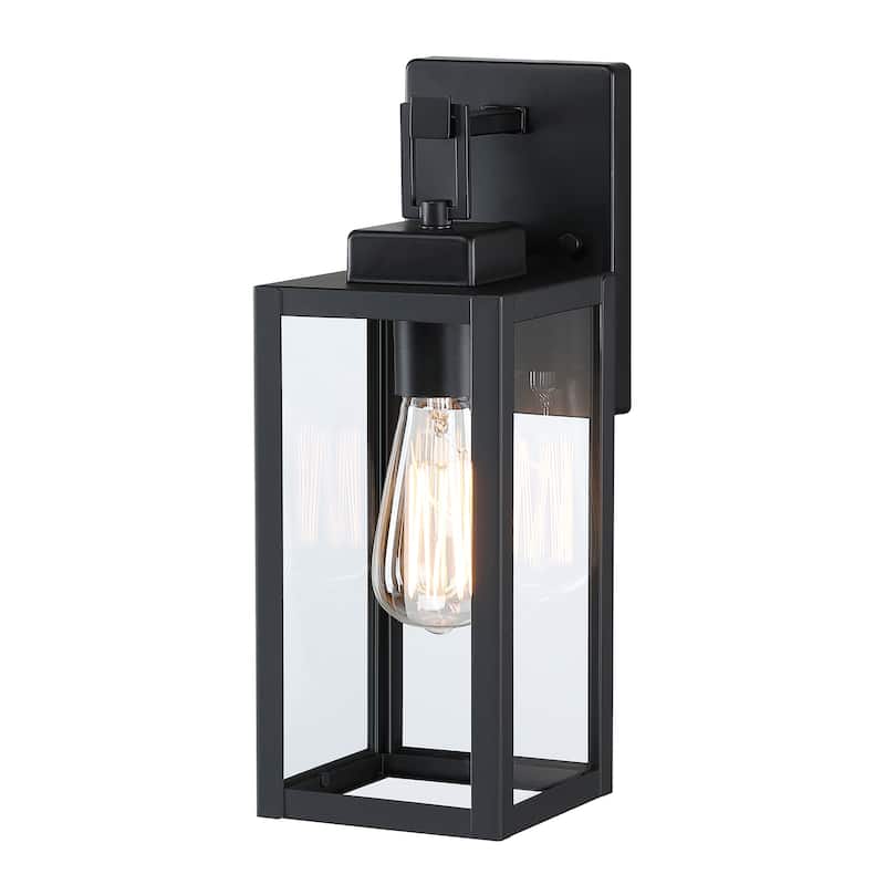 2-pack 1-Light 13.70 in. Matte Black Outdoor Wall Lantern with Clear Glass Shade(dusk to dawn could be chosen)