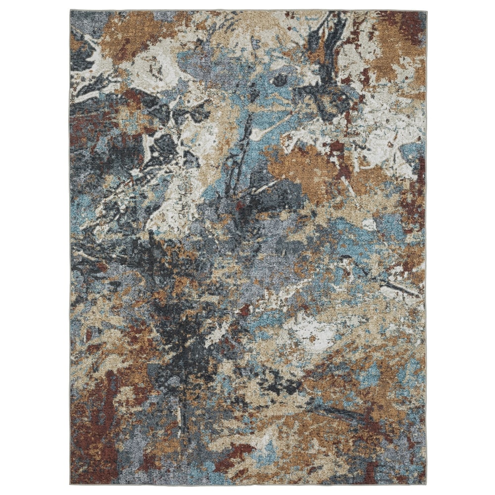 Vista Home Sunderland Abstract Earth Washable Rust/Blue Area Rug Mat