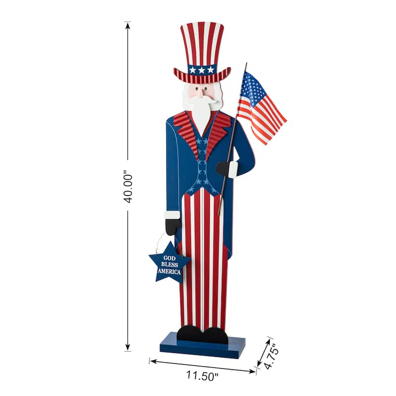 Glitzhome Americana Happy Patriotic's Day Wooden Uncle Sam Porch Decor