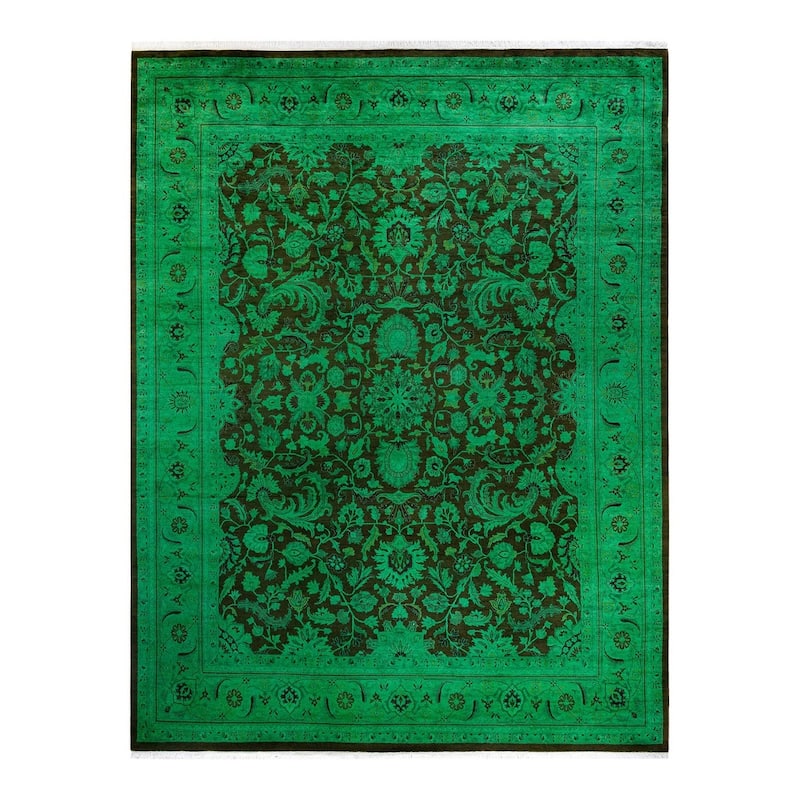 Overton Hand Knotted Wool Vintage Inspired Modern Contemporary Overdyed Green Area Rug - 8' 2" x 10' 9"