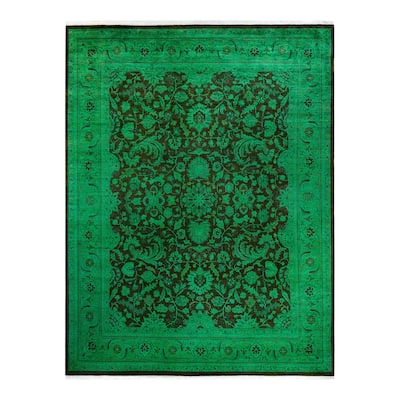 Overton Hand Knotted Wool Vintage Inspired Modern Contemporary Overdyed Green Area Rug - 8' 2" x 10' 9"