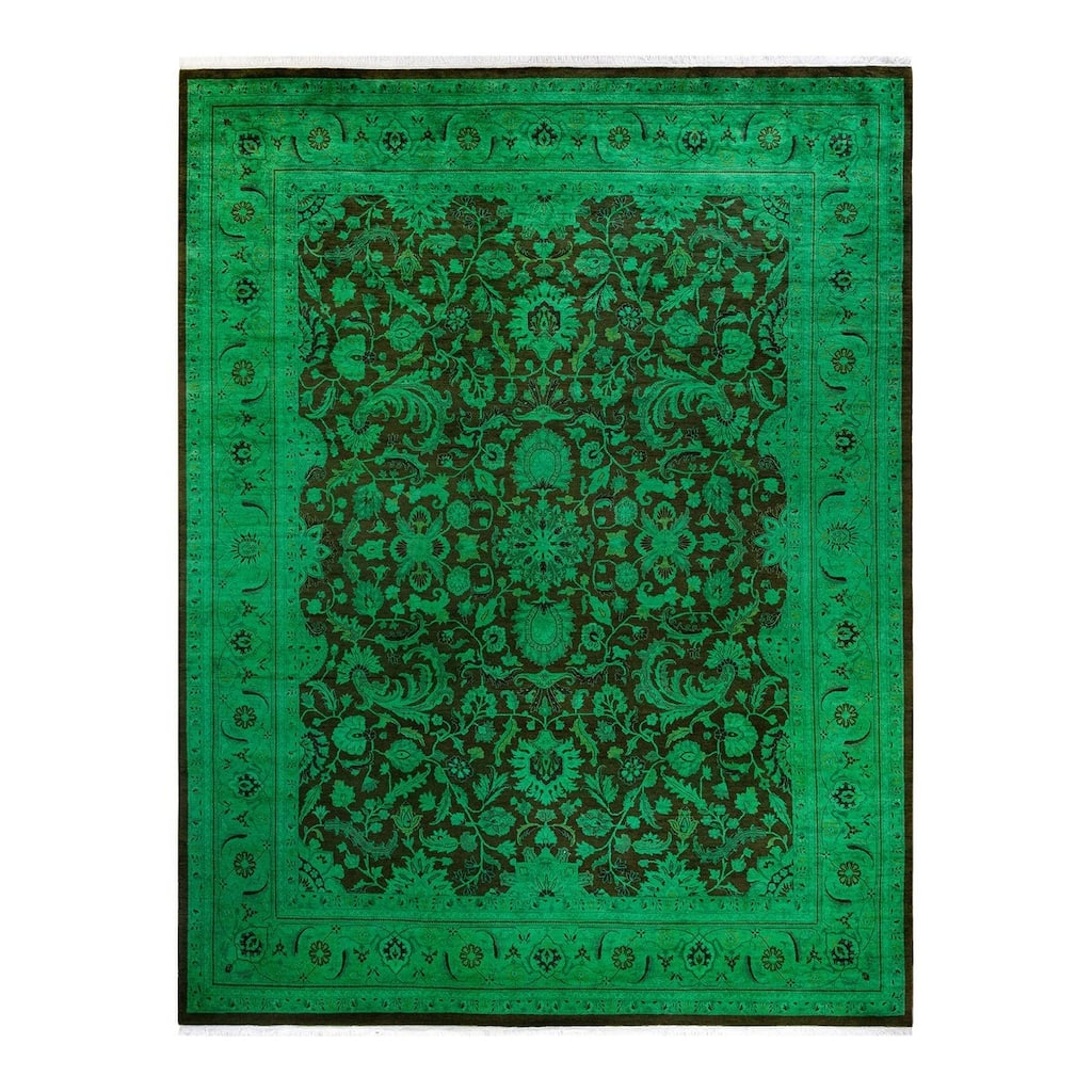 Overton Hand Knotted Wool Vintage Inspired Modern Contemporary Overdyed Green Area Rug - 8' 2" x 10' 9"