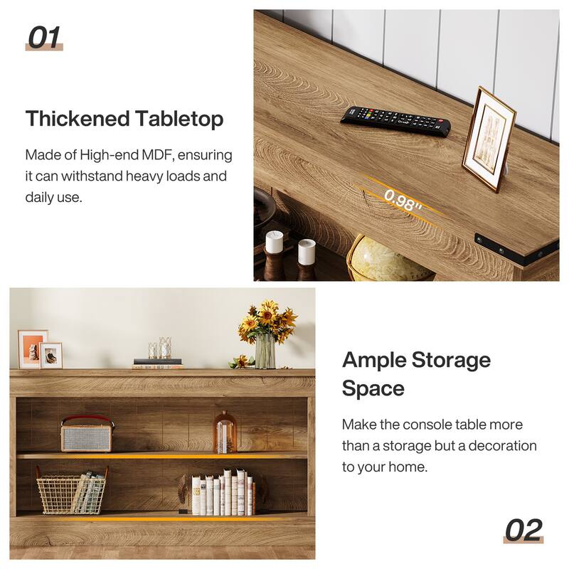 63 Inch Long Console Table with 3 Tiers Storage Shelves for Entryway - 11.81"D x 63"W x 33.3"H