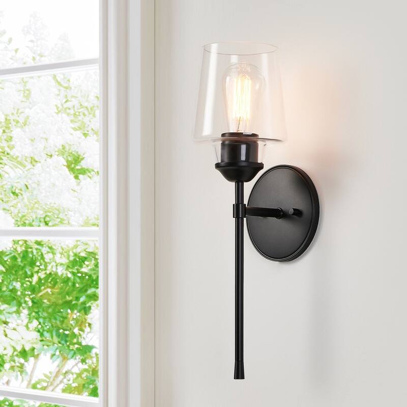 KAWOTI 1- Light Clear Glass Wall Sconce - Black