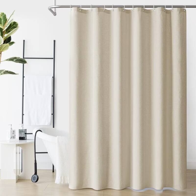 Linen Texture Shower Curtain with 12 Plastic Hooks Included