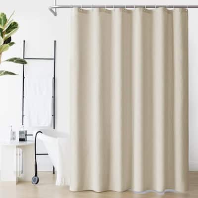 Linen Texture Shower Curtain with 12 Plastic Hooks Included
