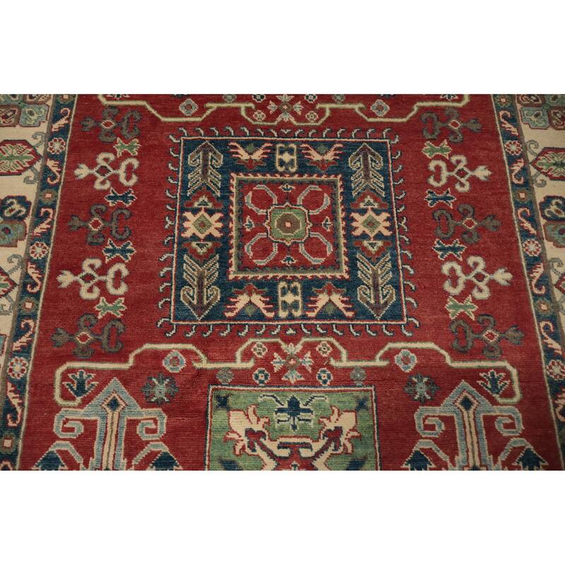 Hand Knotted Oriental 100% Wool Carpet Traditional Geometric Red Kazak Area Rug - 6' 10'' X 4' 11''