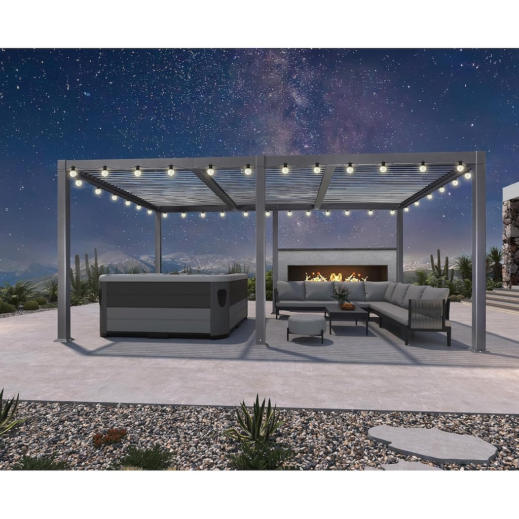 PURPLE LEAF Grey Louvered Sun Shade Pergola - Adjustable Metal Roof for Patio Hardtop Pergola