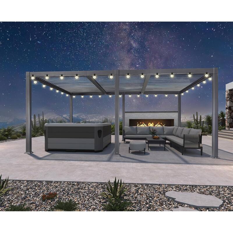 PURPLE LEAF Grey Louvered Sun Shade Pergola - Adjustable Metal Roof for Patio Hardtop Pergola