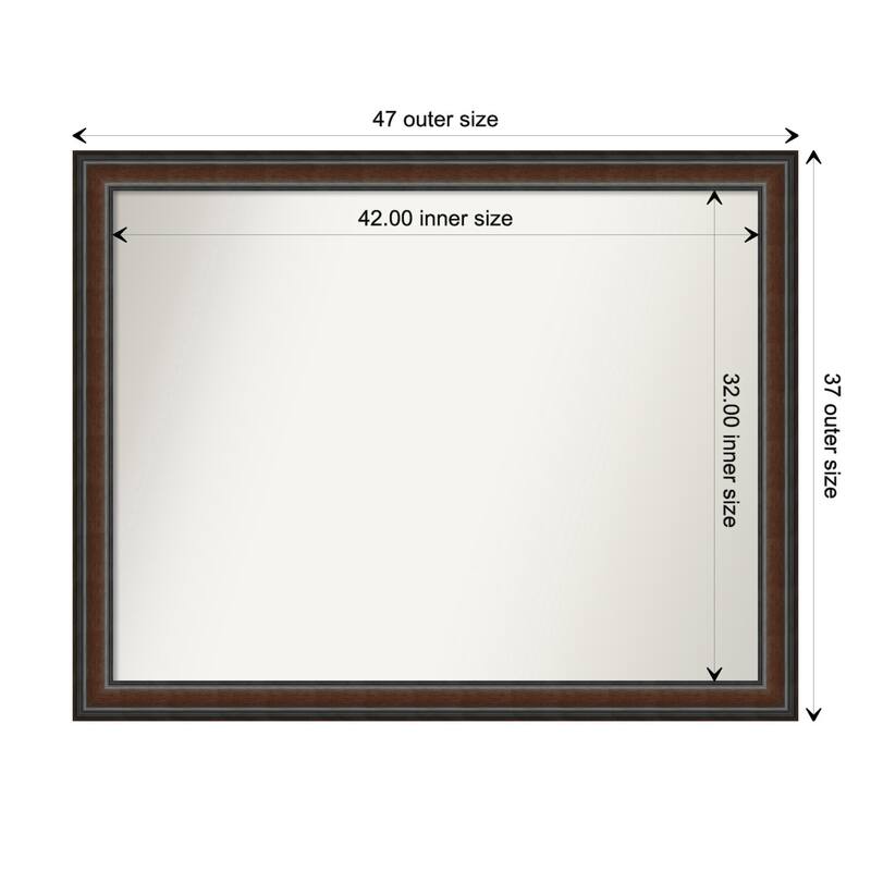 Cyprus Walnut Framed Non-Beveled Custom Wall Mirror, Bathroom Vanity Mirror - Outer Size: 46.75 x 36.75