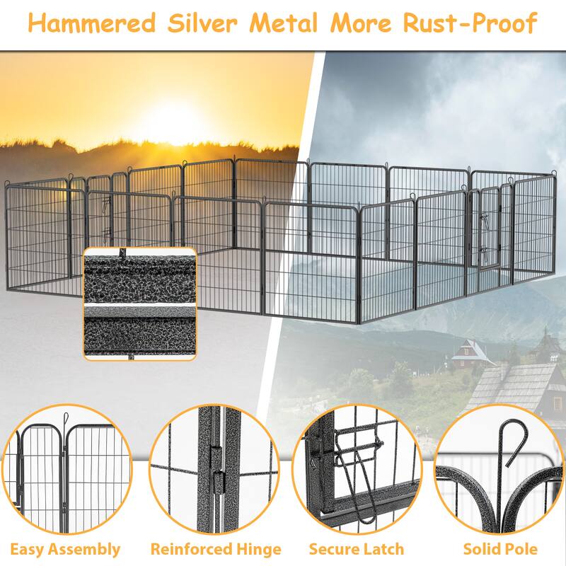 Dog Playpen - 16-Panel Outdoor Pet Fence with Doors, Portable Exercise Pen for All Dog Sizes, Yard, RV & Camping