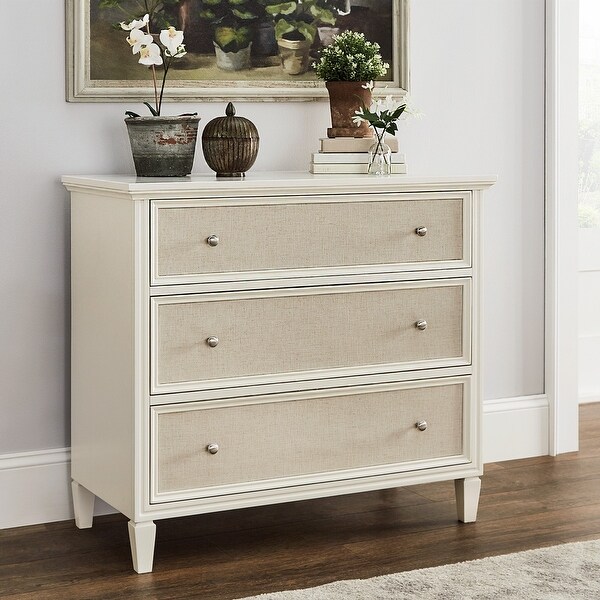 Thea White Finish Beige Linen Drawer Face Dresser by iNSPIRE