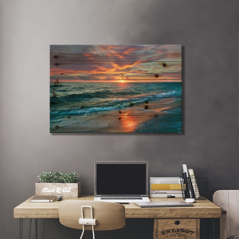 Sunset Over Ocean, Gulf Islands National Seashore, Florida Print On Wood by Tim Fitzharris - Multi-Color